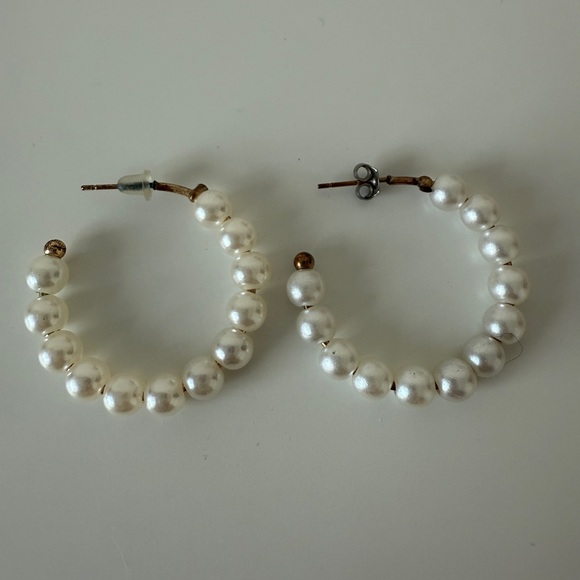 Elegant White Pearl Hoop Earrings - Picture 1 of 2